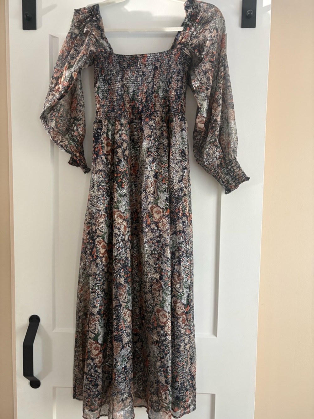 OPT Metallic Smocked Maxi Dress in Multi-Color